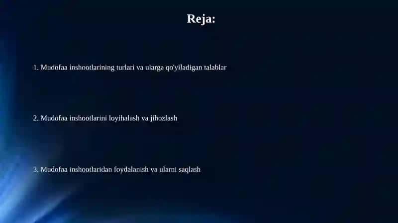 Mudofaa inshootlarining turlari va ularga qoyiladigan talablar 2