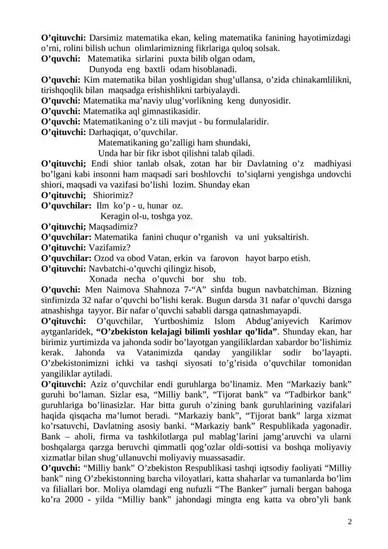 Matematika fanidan bir soatlik dars ishlanmasi 2