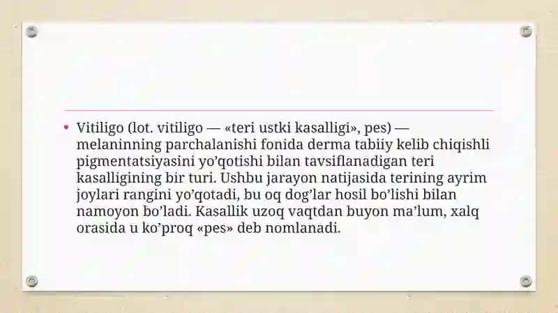 VITILIGO VA UNING TASNIFI PATOGENEZI KLINIKASI VA DAVOLASH 2