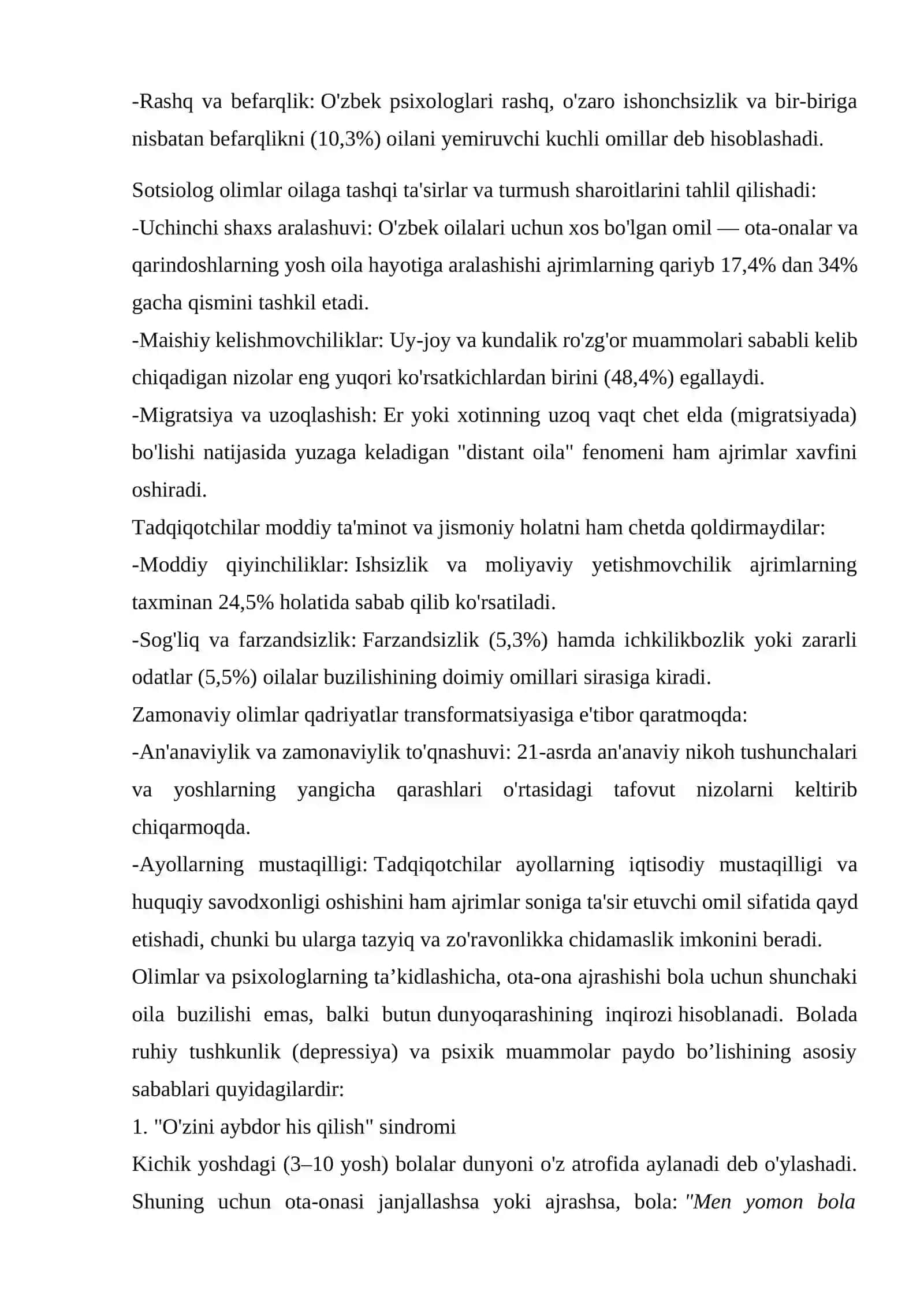 Oilaviy ajrimlarning bolalarda psixologik xavfsizlik hissiga ta’siri va Depressionshakllanishining psixologik sabablarini o‘rganish 2
