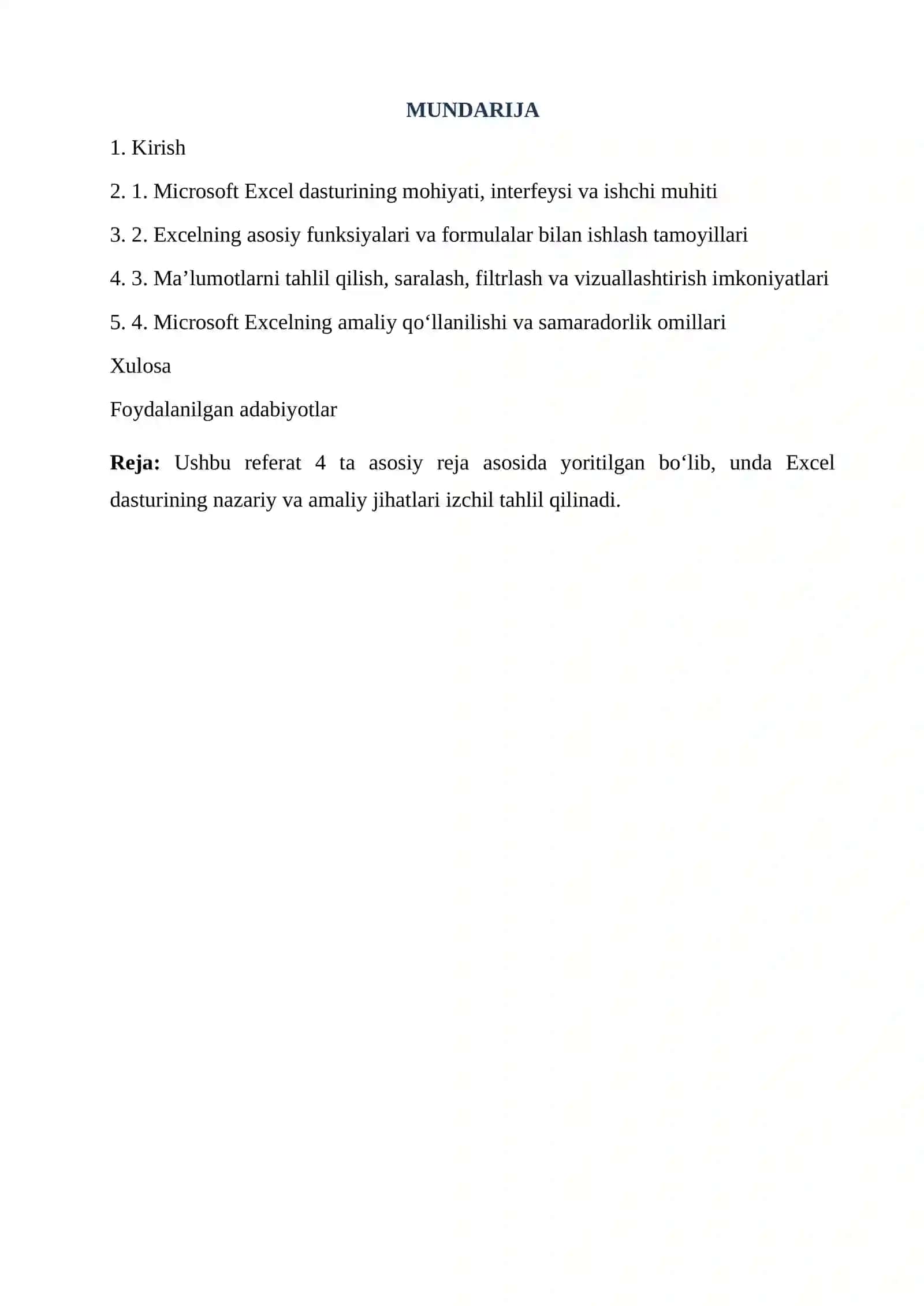 MICROSOFT EXCEL: ASOSIY FUNKSIYALARI VA AMALIY QO‘LLANILISHI 2
