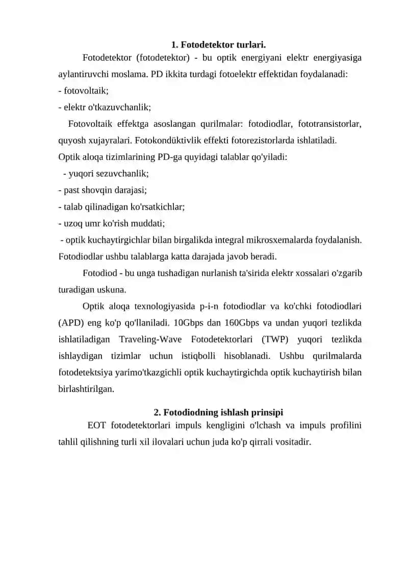 Fotodetektorlar turlari 2