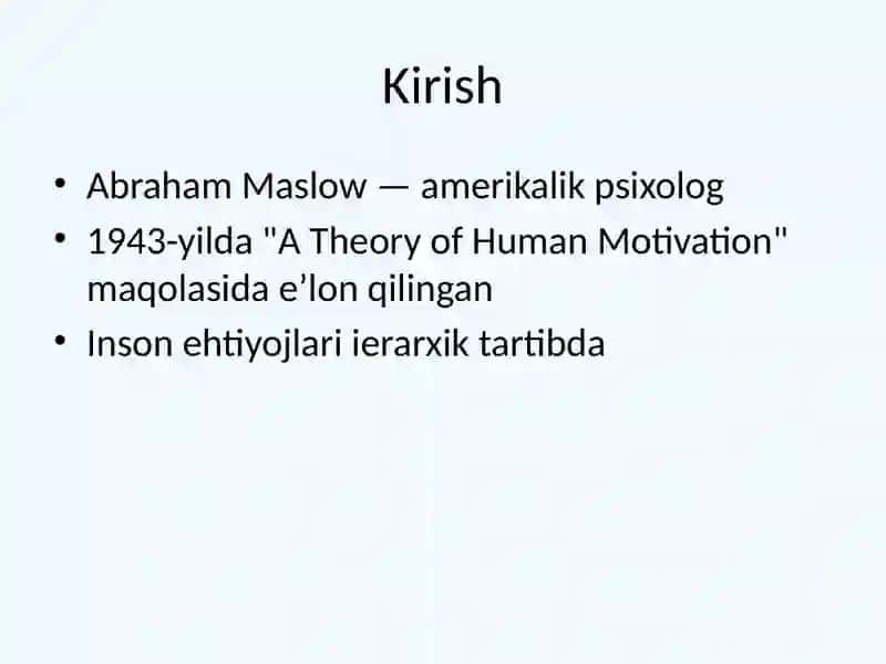 Maslowning Ehtiyojlar Piramidasi 2