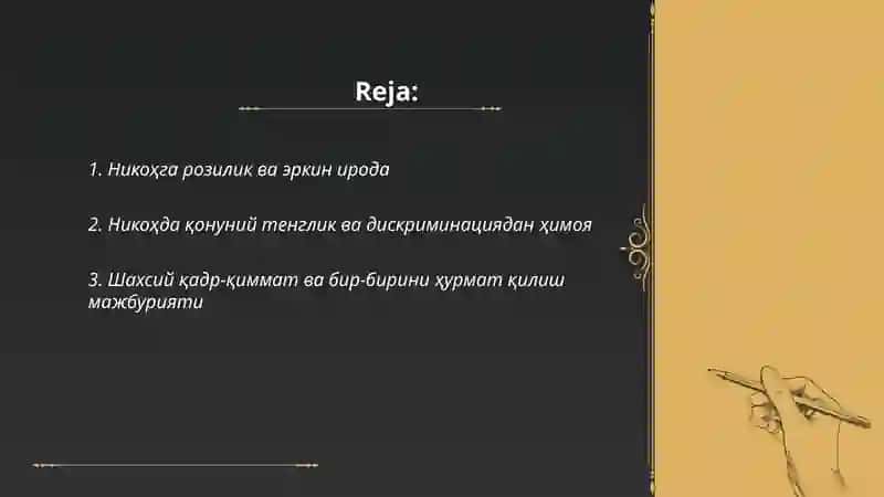 Эр ва хотиннинг шахсий ҳуқуқ ва мажбуриятлари 2