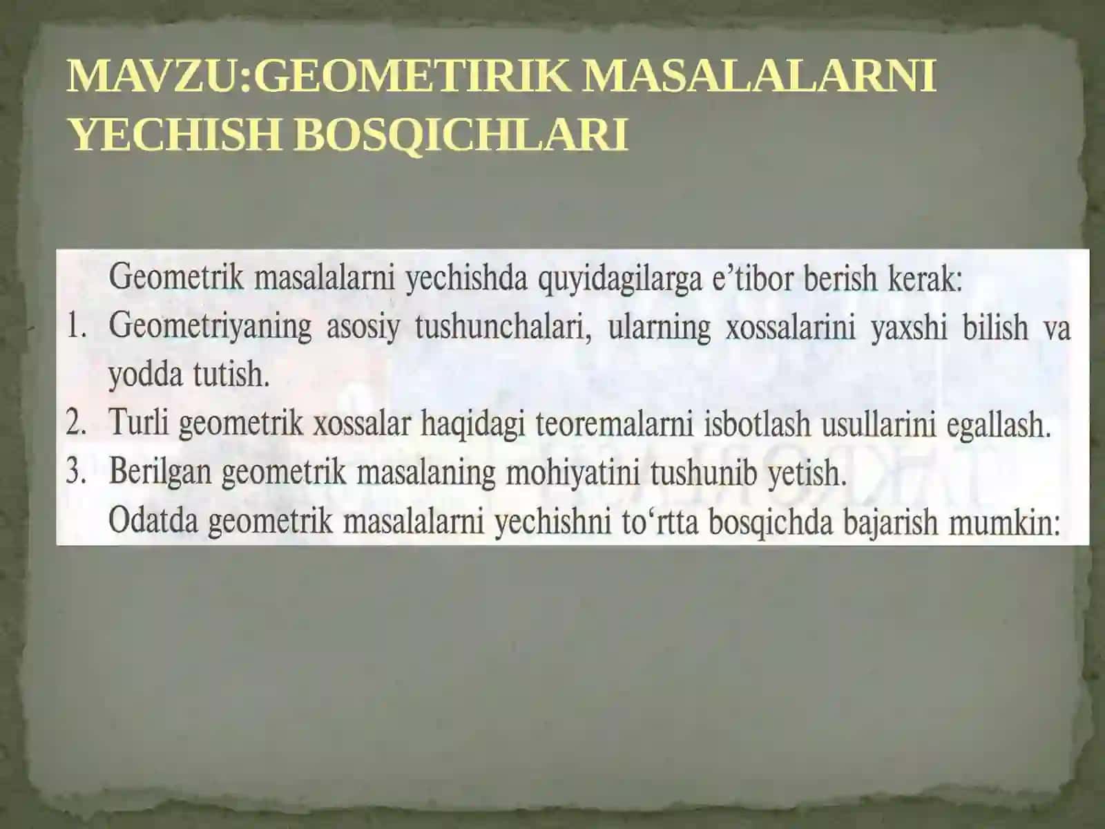 GEOMETIRIK MASALALARNI YECHISH BOSQICHLARI 2