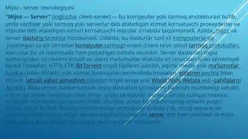Mijoz-Server texnologiyasi 2