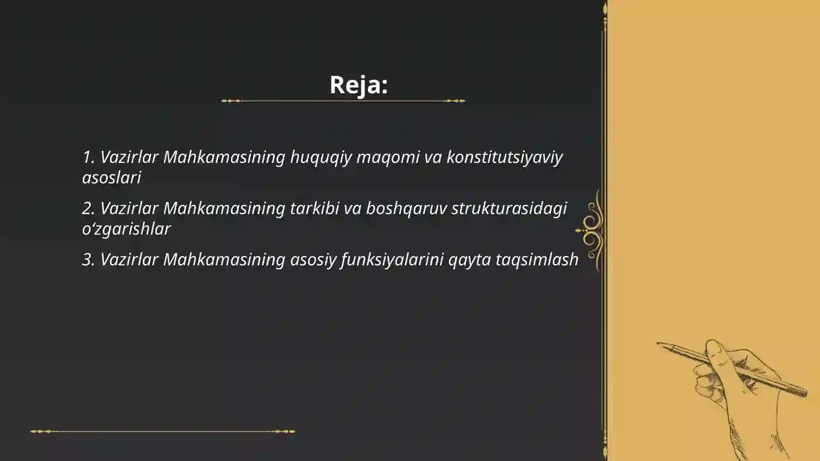 O‘zbekiston Respublikasi Vazirlar Mahkamasi va uning asosiy funksiyasidagi o‘zgarishlar 2
