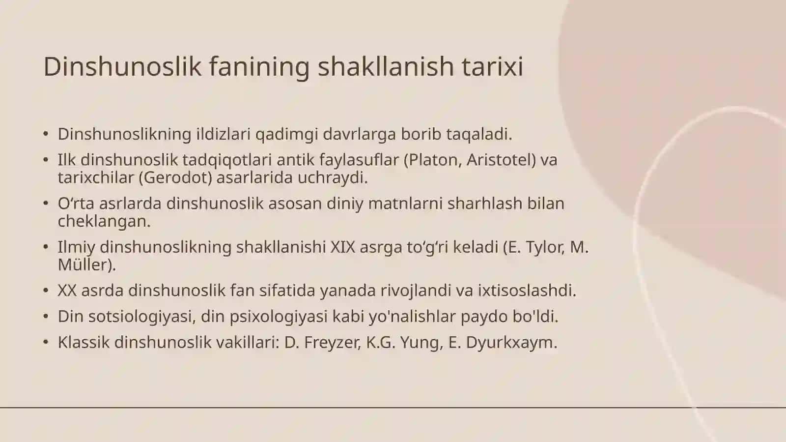 Dinshunoslik fan sifatida shakllanishi predmeti funksiyasi va kategoryalari 2