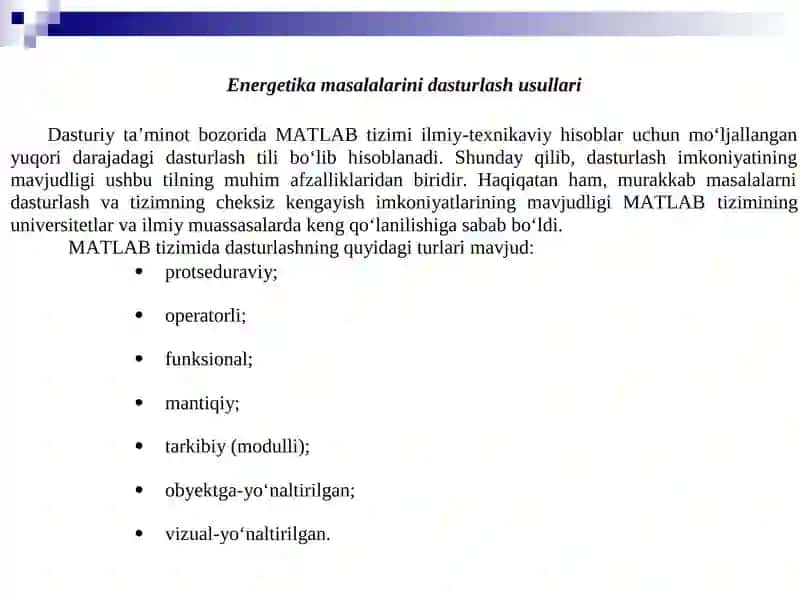 MATLAB tarkibiy dasturlash mahsuldorligi 2