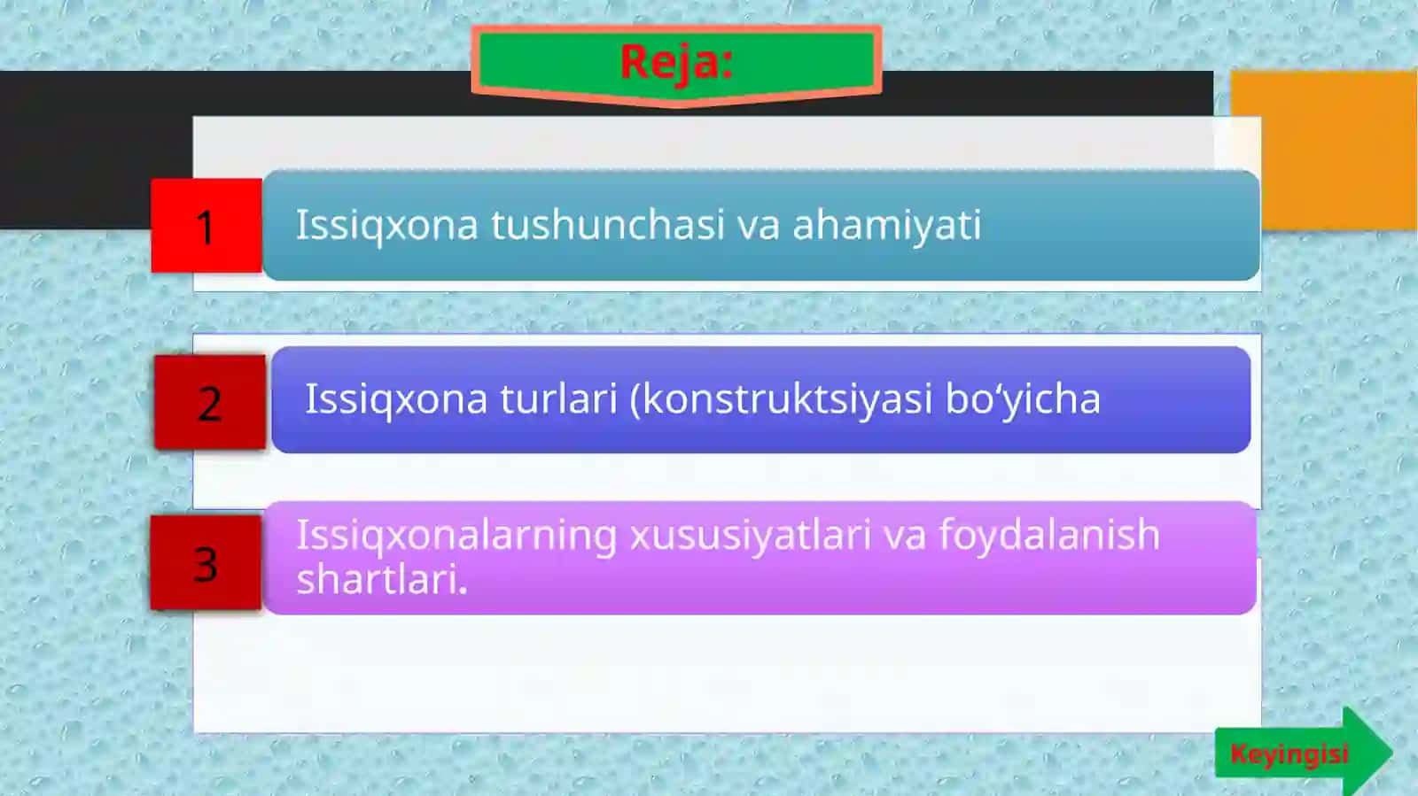 ISSIQXONA TURLARI VA UNING XUSUSIYATLARI 2