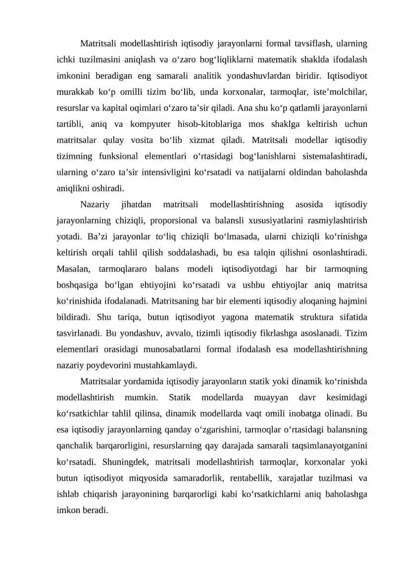 IQTISODIYOTDA MA’LUMOTLAR TAHLILIDA MATRITSALI MODELLARDAN QO‘LLASH 2