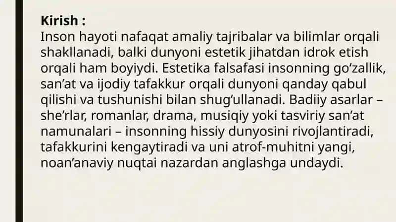 Dunyoni estetik idrok etishda badiiy asarlarning ahamiyati 2