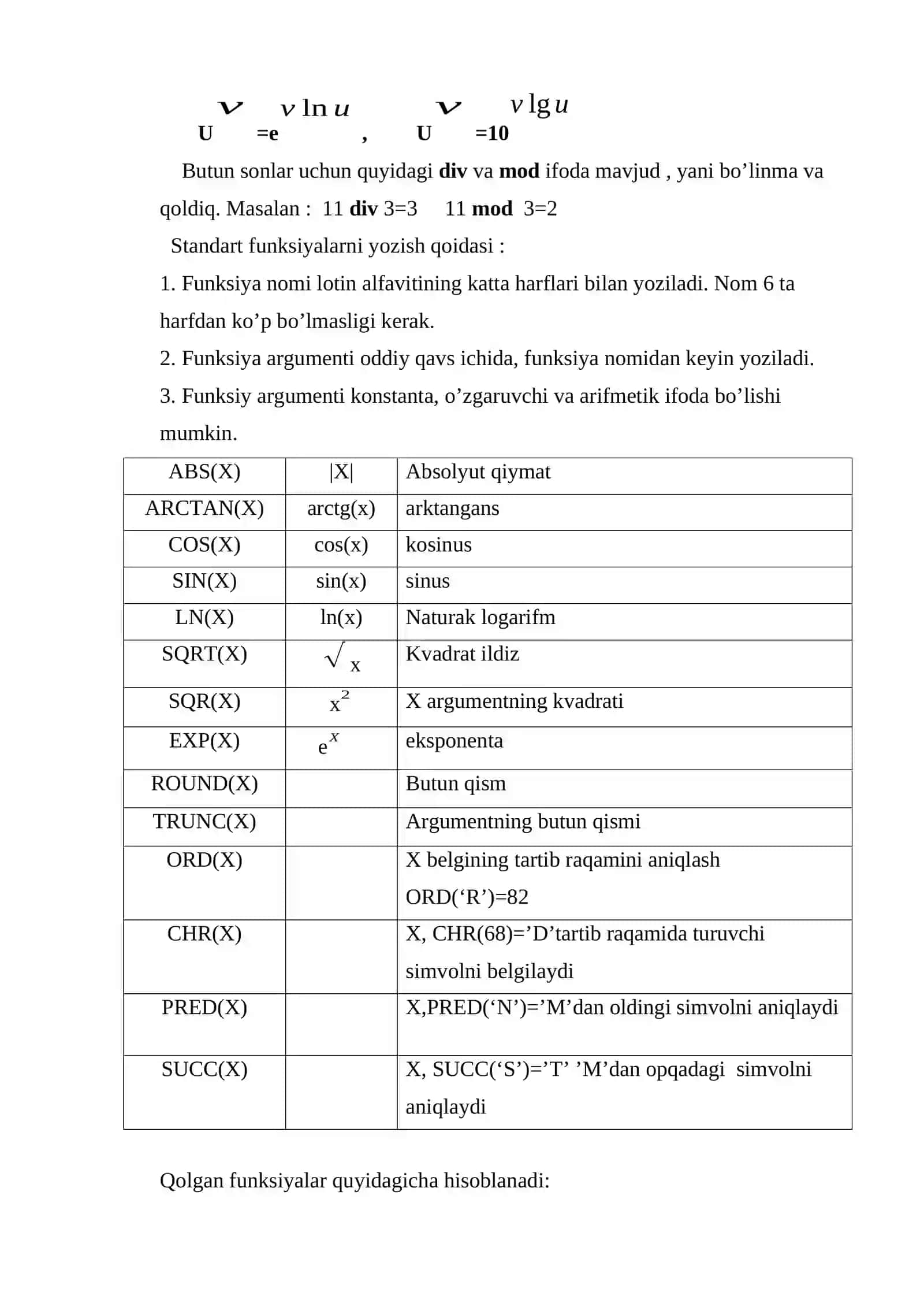 TURBO PASKAL ALGORITMIK TILIDA ARIFMETIK IFODALARNI YOZILISHI 2