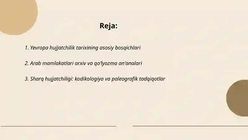 Yevropa, arab va sharq hujjatchiligi 2