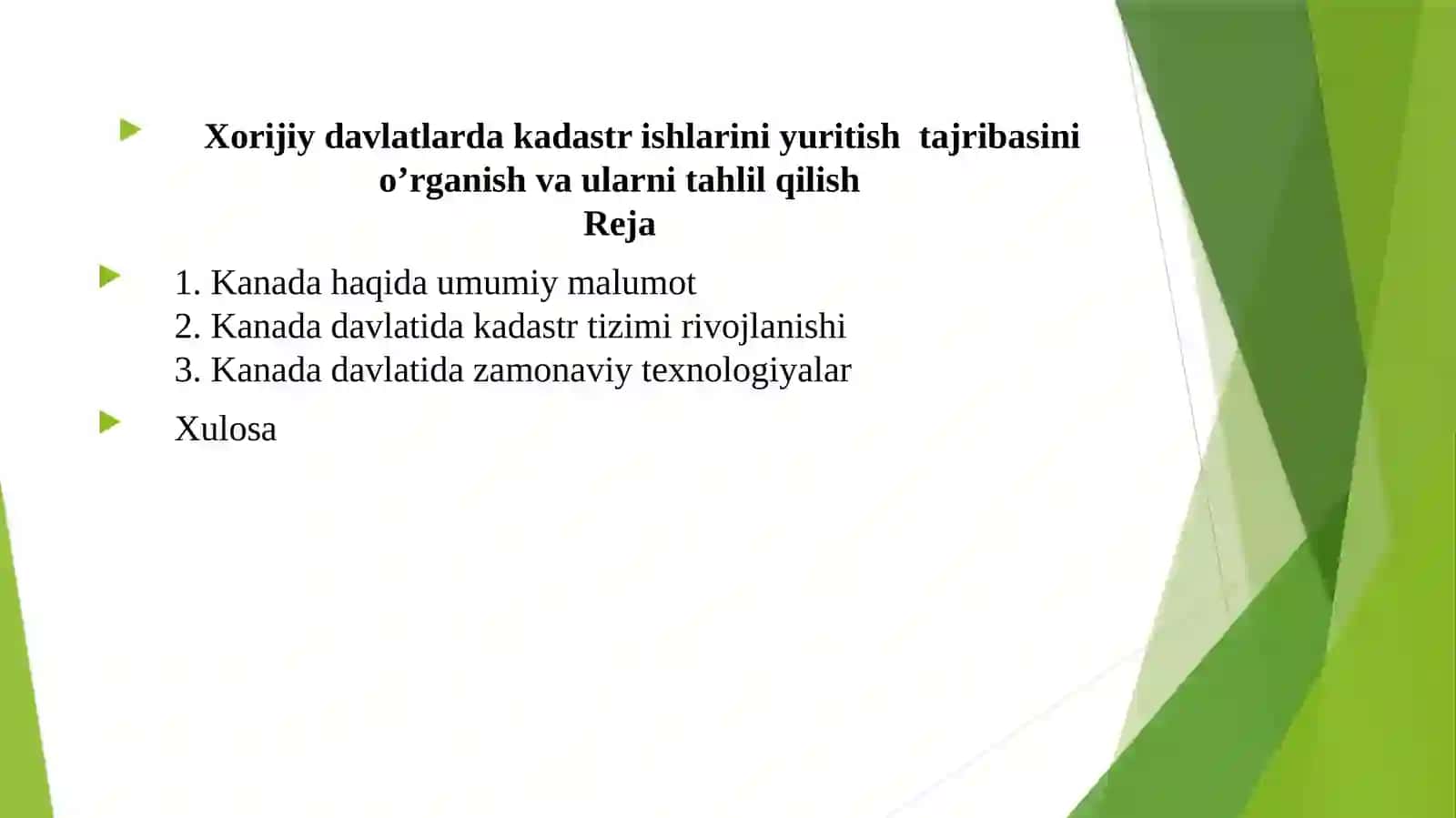 Xorijiy davlatlarda kadastr ishlarini yuritish  tajribasini o’rganish va ularni tahlil qilish 2