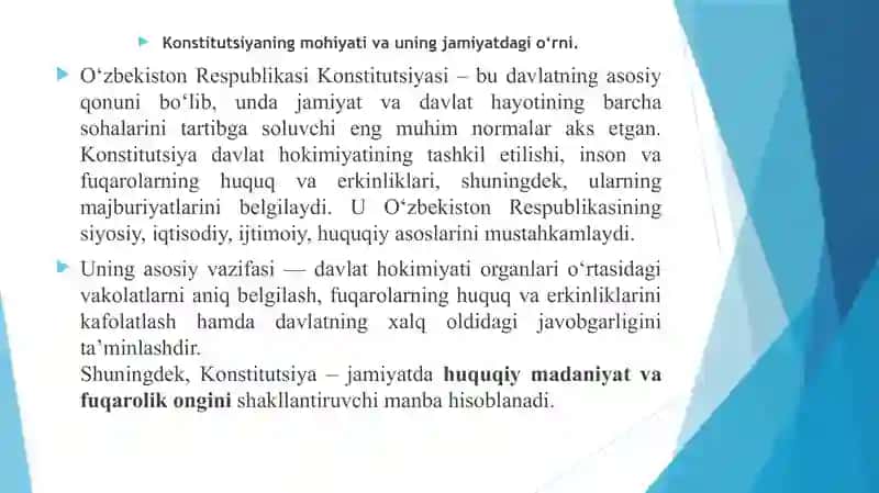 O‘ZBEKISTON RESPUBLIKASI KONSTITUTSIYASINING ASOSIY PRINSIPLARI. 2