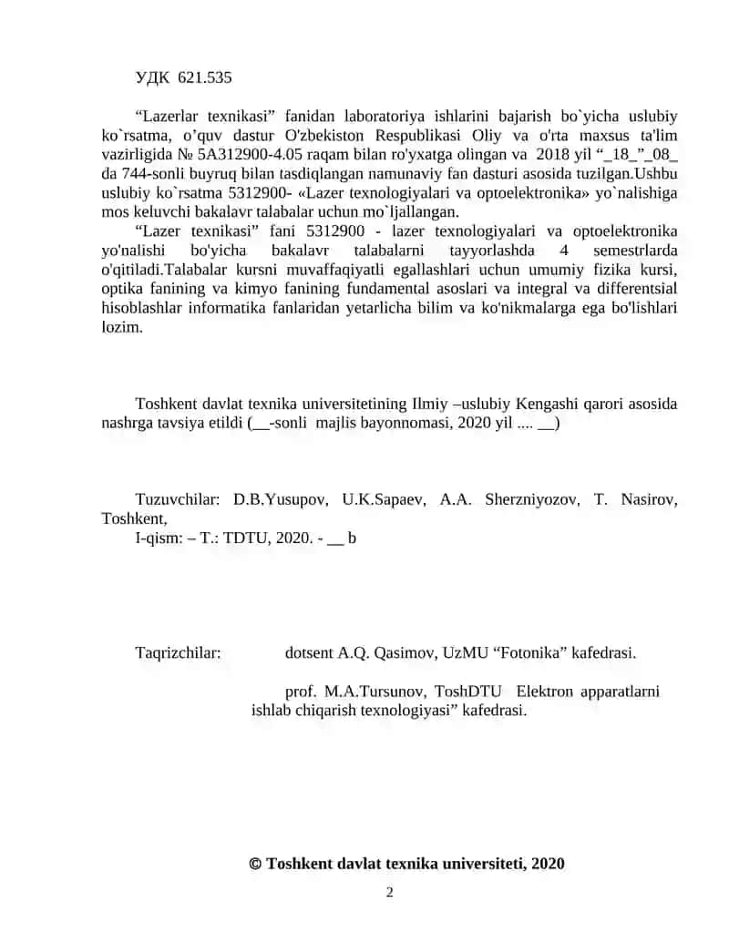 Laboratoriya ishlarini bajarish BO`yicha uslubiy ko`rsatma 2