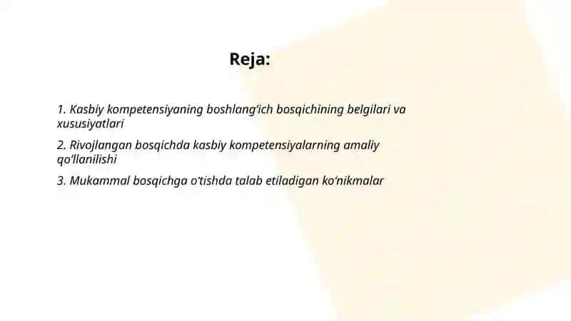 Kasbiy kompetensiyaning shakllanish bosqichlari 2