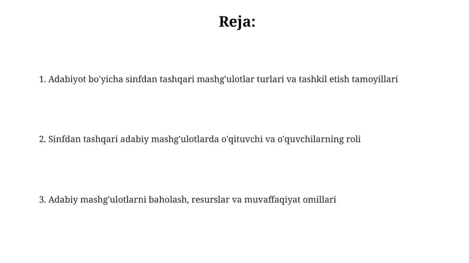Adabiyot bo'yicha sinfdan tashqari mashg'ulotlar turlari va tashkil etish tamoyillari 2
