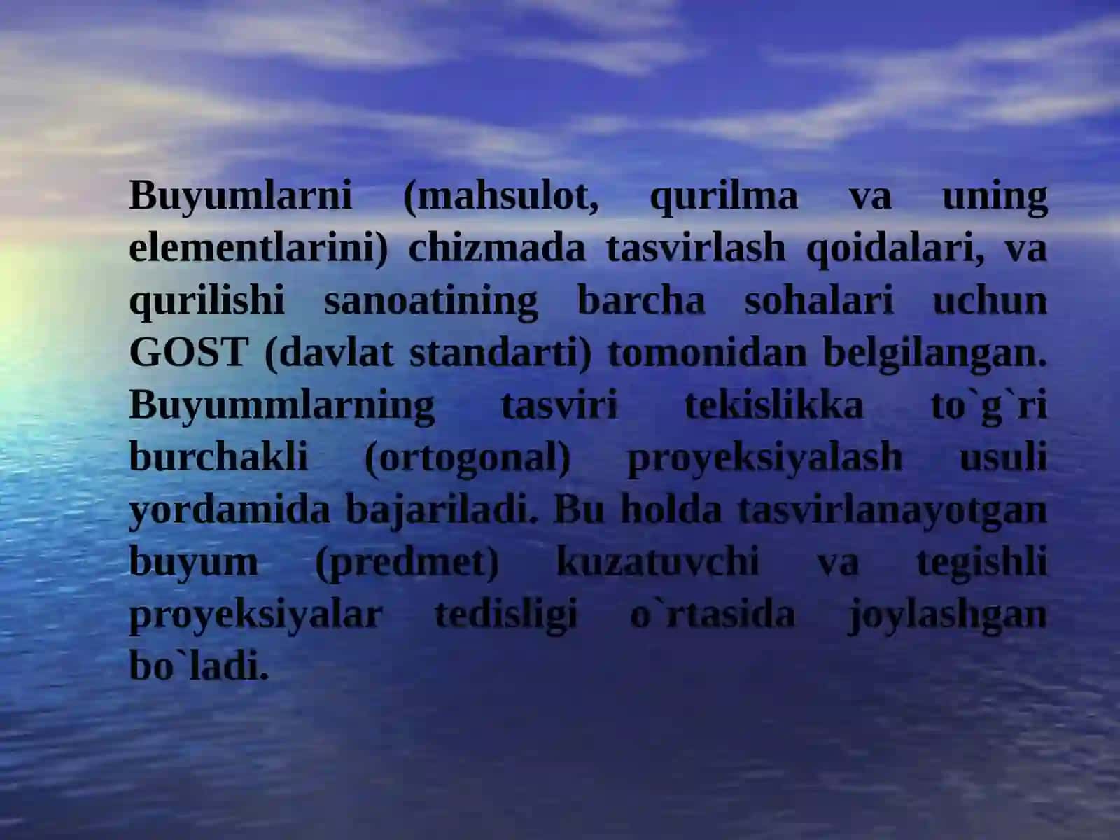 KO`RINISHLAR VA PROYEKSIYALAR 2