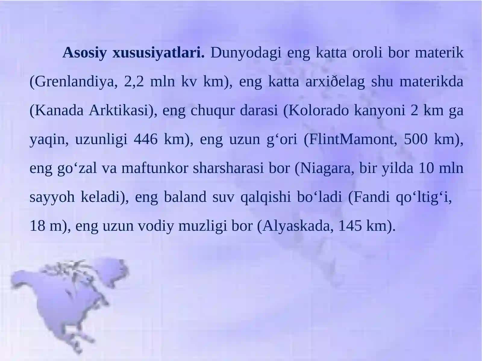 Shimoliy Amerika Geografik o‘rni, o‘rganilish tarixi, geologik tuzilishi, foydali qazilmalari. Relyefi 2
