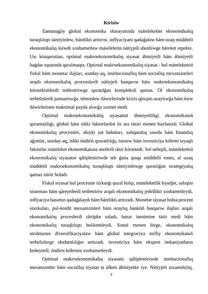 Optimal makroekonomikalq siyasat 2