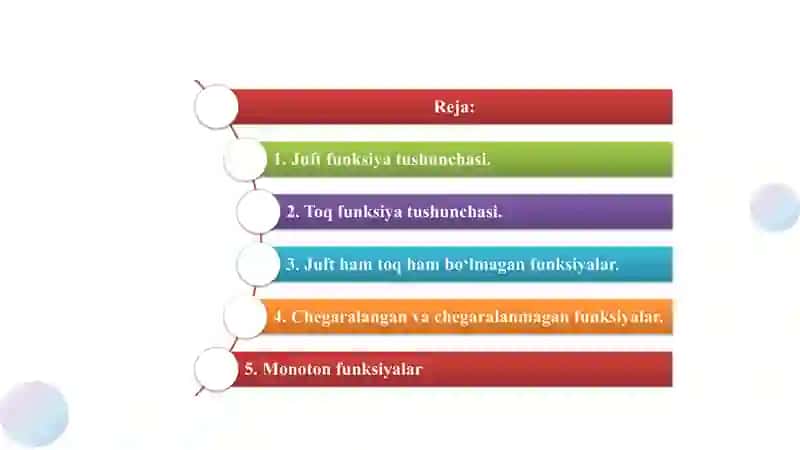 Juft, toq va davriy funksiyalar. Monoton funksiyalar. 2
