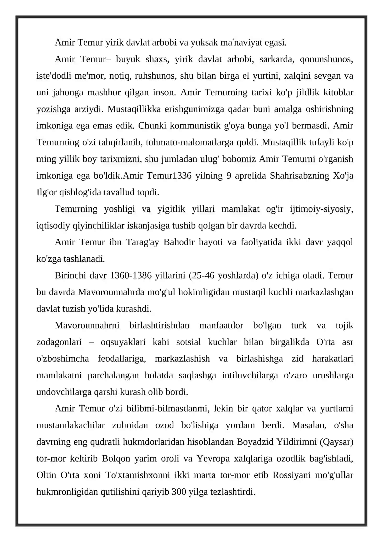 Amir Temur va uning axloqiy o'gitlari 2