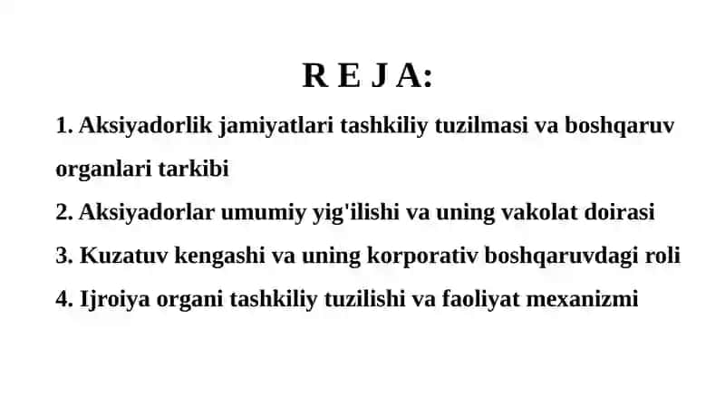 AKSIYADORLIK JAMIYATLARIDA BOSHQARUV ORGANLARI 2