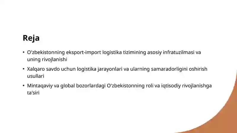 O'zbekistonning eksport-import logistika tizimi 2
