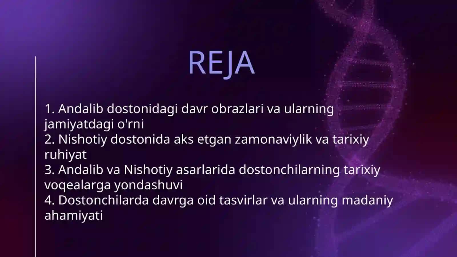 ANDALIB VA NISHOTIY DOSTONLARI MISOLIDA DAVR DOSTONCHILIGI BORASIDA MULOHAZA YURITISH. O'XSHASH VA FARQLI TOMONLARINI TOPISH 2