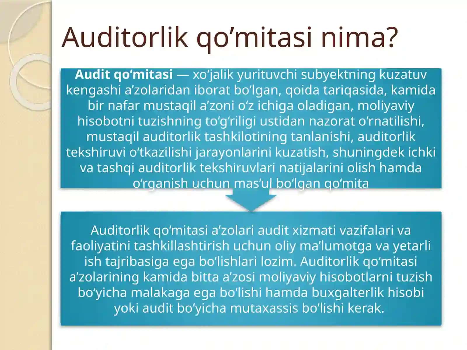 Audit qoʻmitasi, ichki audit. Tashqi audit masalalari 2