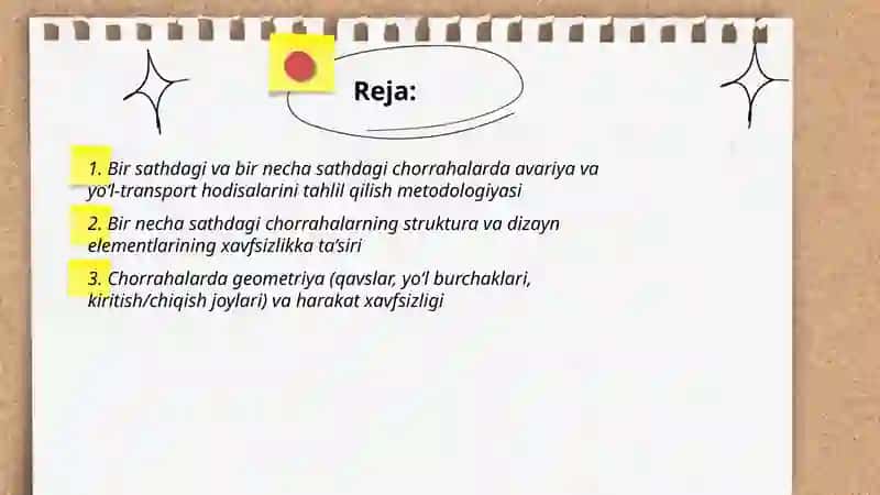 Avtomobil yoʻllaridagi bir va bir necha sathdagi chorrahalarda harakat xavfsizligini baholash 2