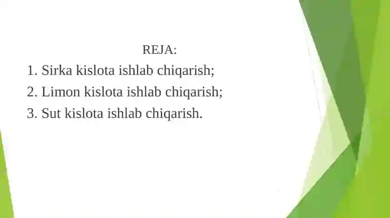 Isteʼmol organik kislotalari ishlab chiqarish biotexnologiyasi 2