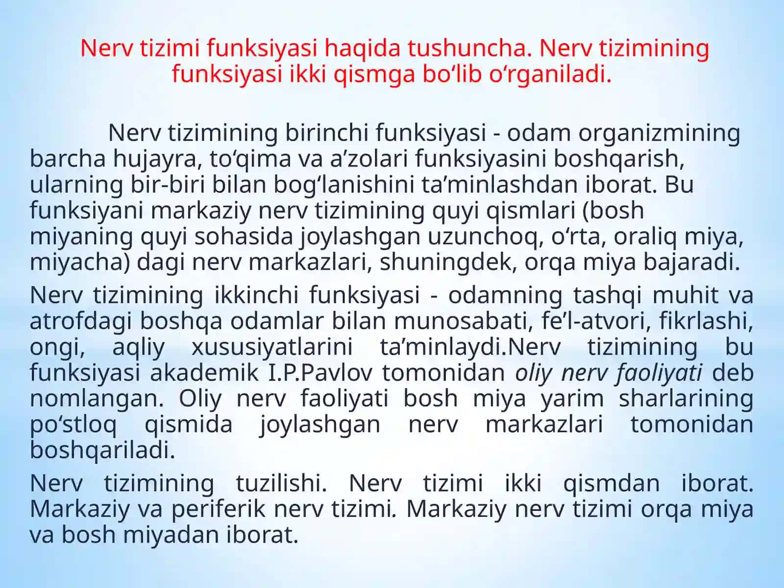 Nerv tizimi va oliy nerv faoliyati. Analizatorlar 2