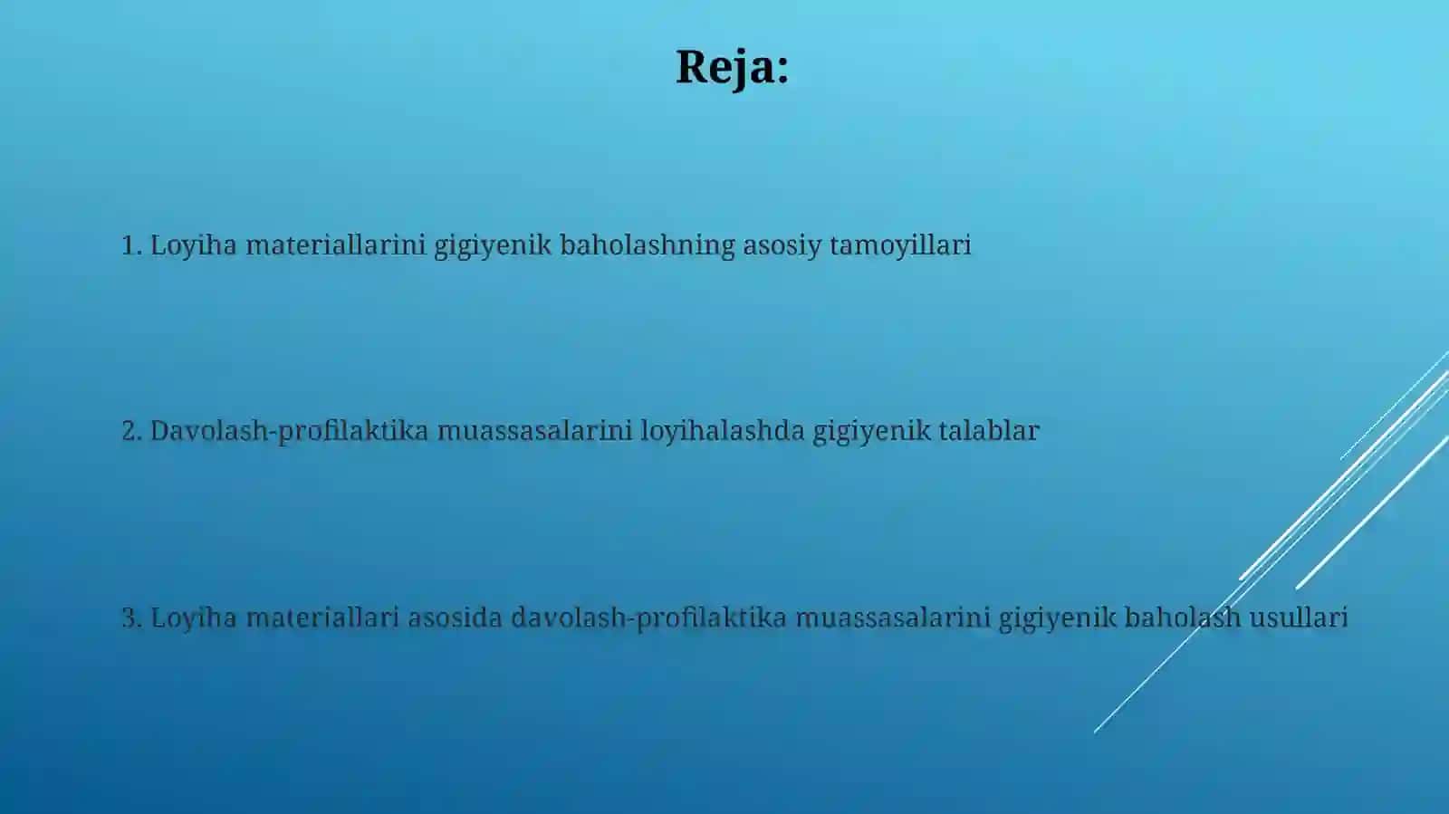 Loyiha materiallari boʻyicha davolash-profilaktika muassasalarini gigiyenik baholash 2