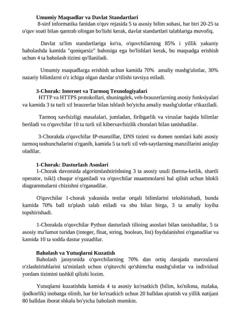 1 yillik Dars ishlanma 8 sinif Informatika fanidan 2