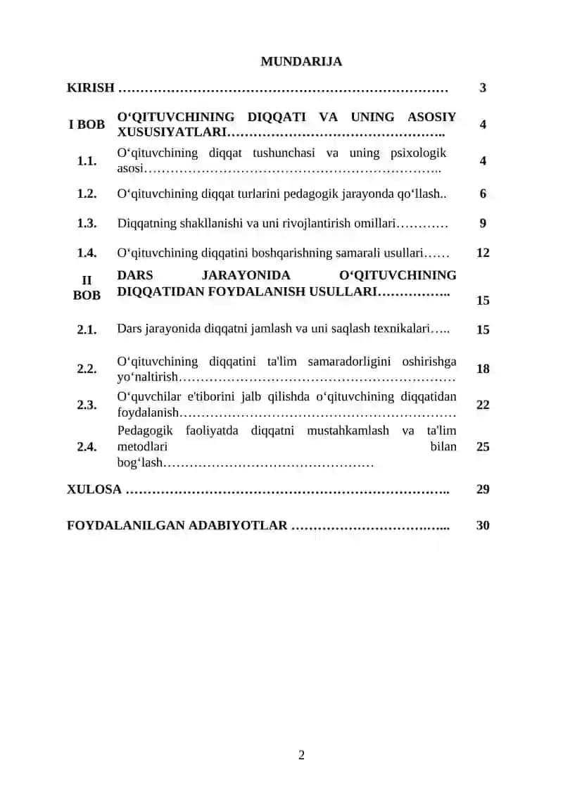 OʻQITUVCHINING DIQQATI VA DARS JARAYONIDA UNDAN  FOYDALANISH USULLARI 2