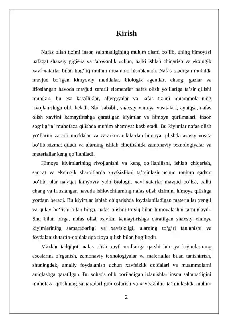 Nafas olish xavf omillariga qarshi himoya kiyimlari 2