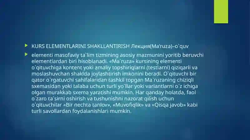 Kurs elementlarini shakllantirish 2