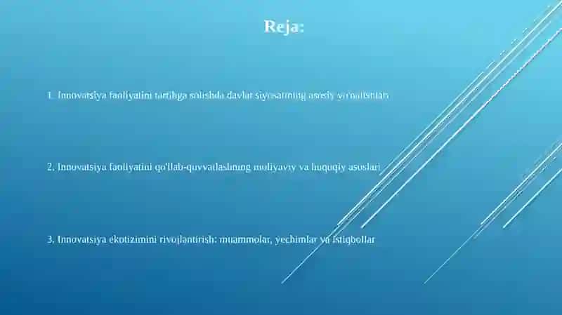 Innovasion faoliyatni tartibga solish sohasida davlat siyosati va dastaklari 2