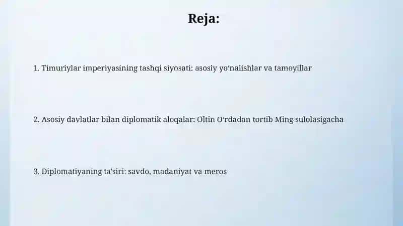 Timuriylar imperiyasining tashqi siyosati 2