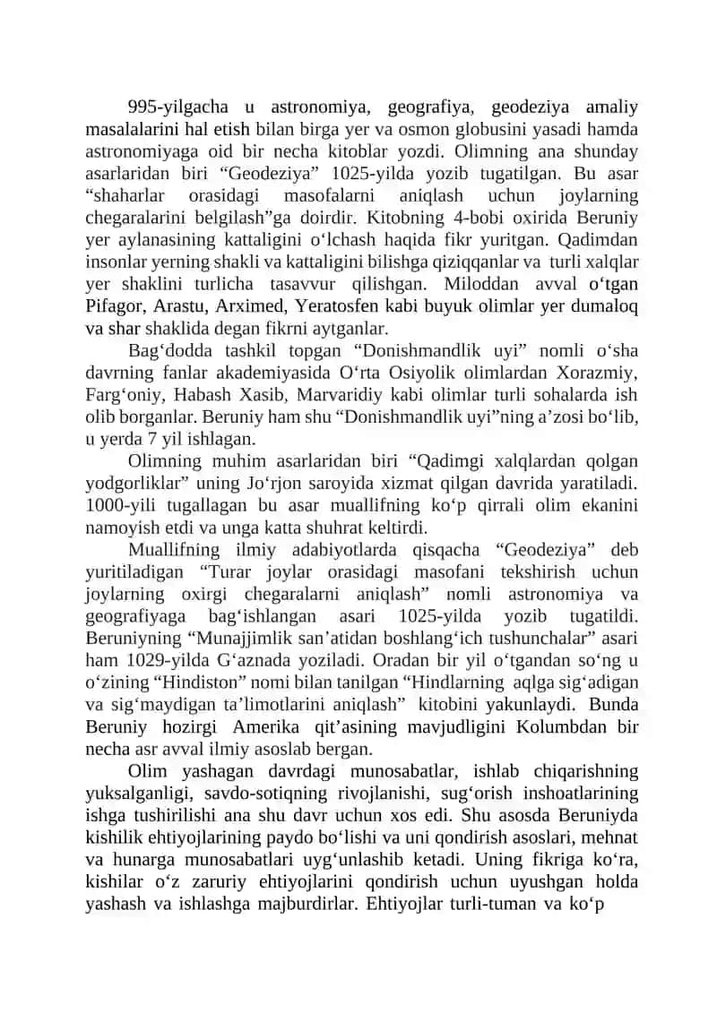Yodgorliklar”, “Qonuni Mas’udiy”, “Geodeziya”, “Mineralogiya” va “Astronomiya” 2
