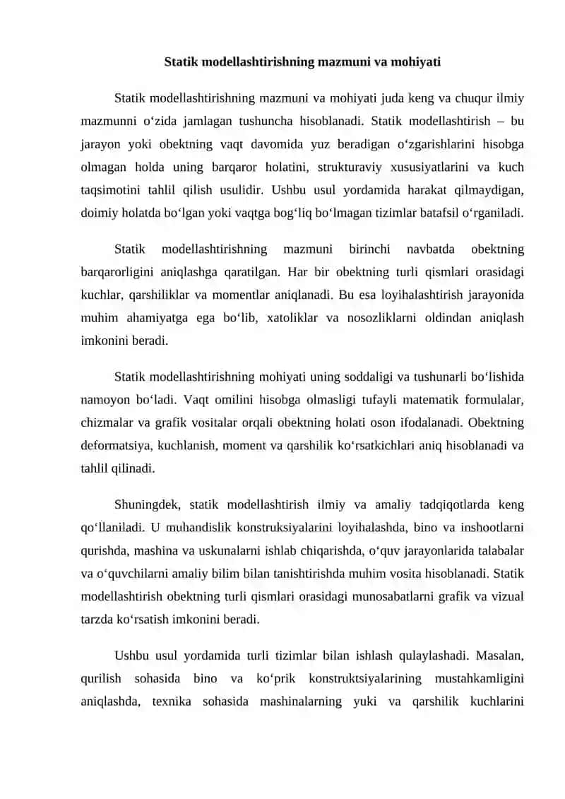 Statik modellashtirish usuli 2