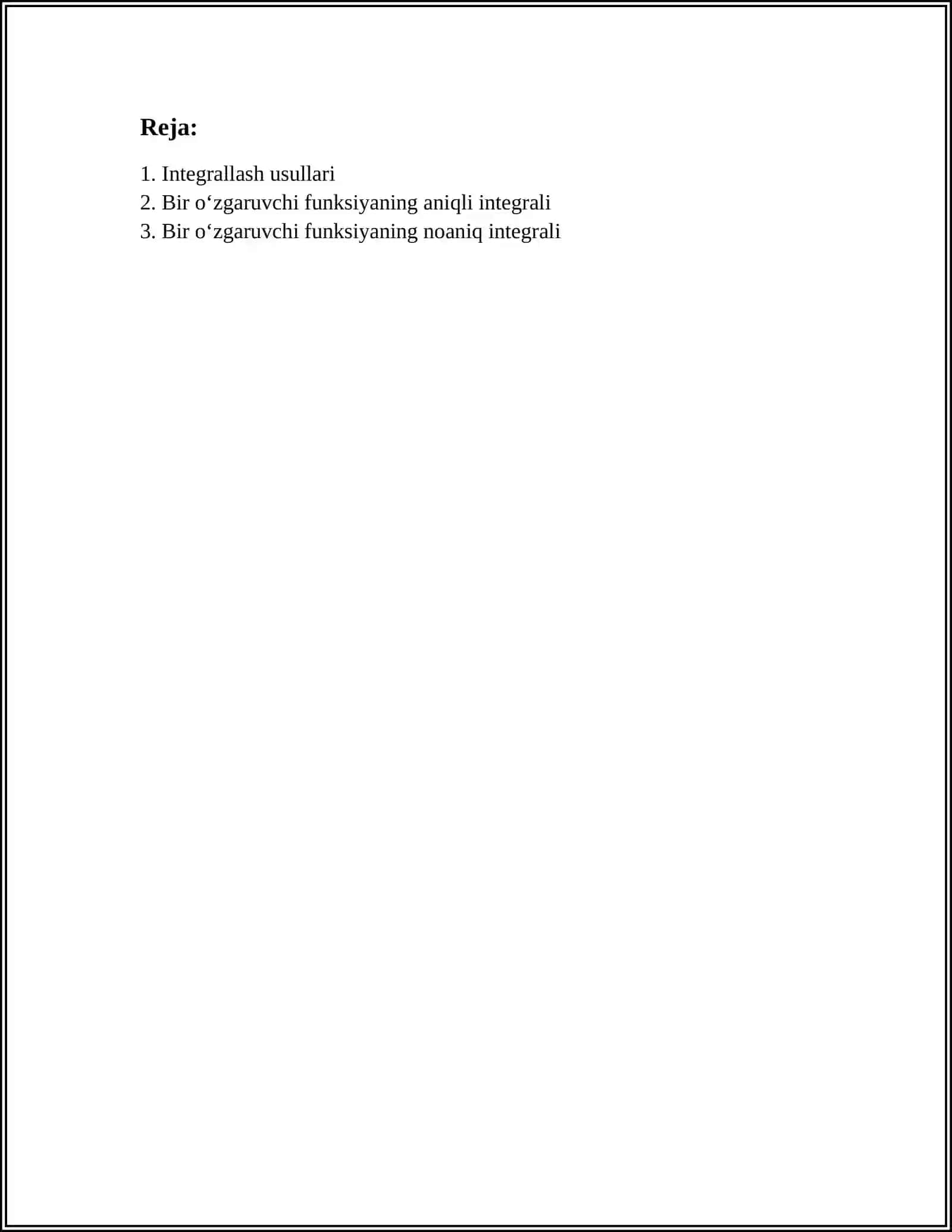 BIR ÓZGARUVCHI FUNKSIYANING INTEGRAL HISOBI 2