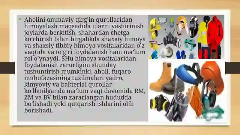 SHAXSIY HIMOYA VOSITALARI, MAXSUS HIMOYA VOSITALARI,SHAXSIYTIBBIY VOSITALARI VA ULARDAN FOYDALANISH 2