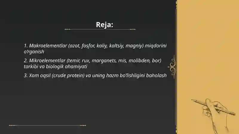 Ekiladigan koʻk oʻtlaming kimyoviy tarkibi va toʻyimliligini oʻrganish 2