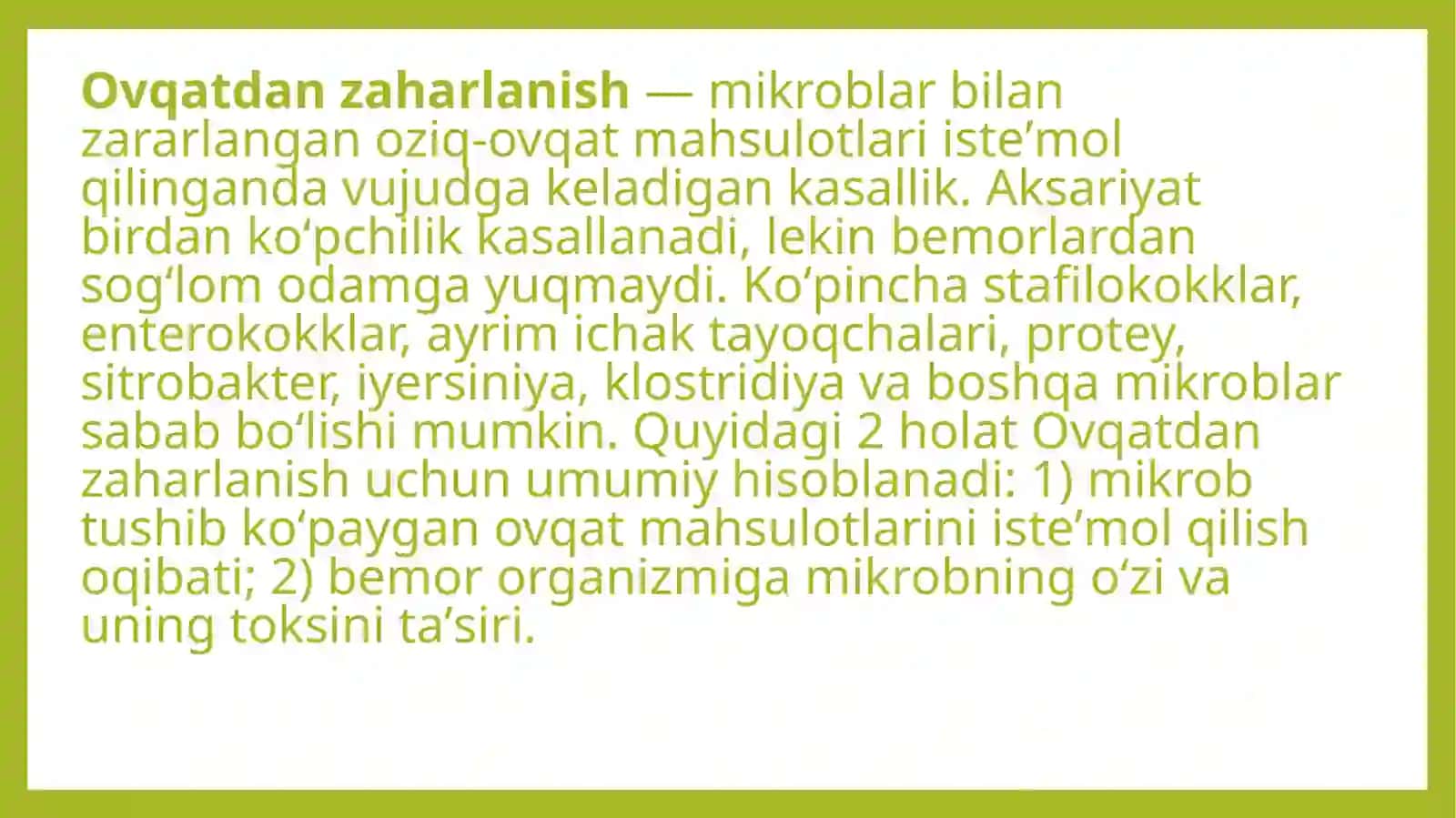 Ovqatdan zaxarlanish taksikent infeksiyalari 2
