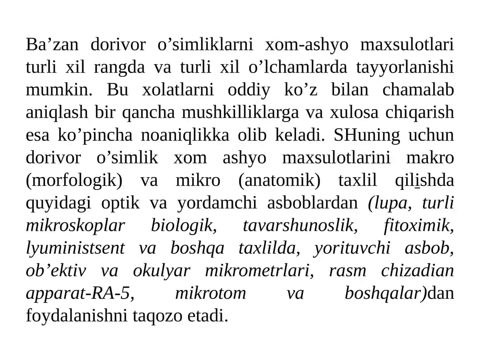 Dorivor o’simlik xom-ashyolarini taxlil qilishda qo’llaniladigan optik va yordamchi asboblar 2