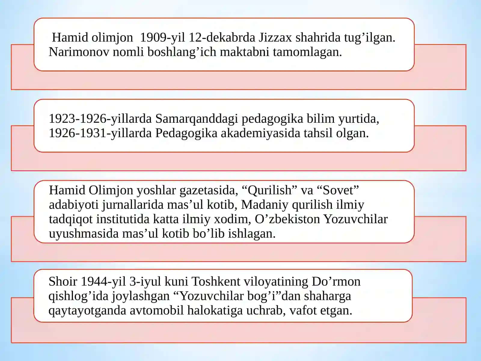 Hamid Olimjonning hayoti va ijodi. Soddaga plarturlari 2